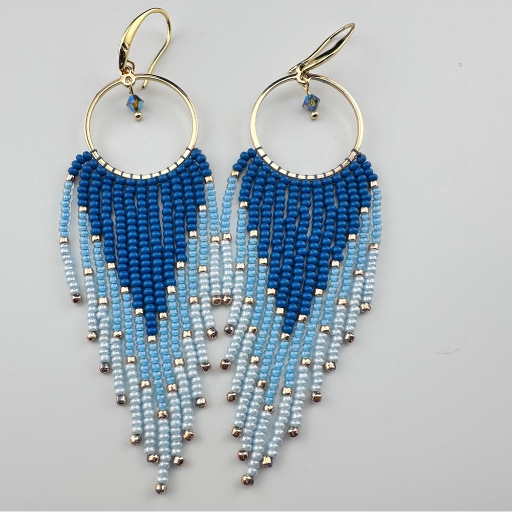 Elegant Ombre Blue Beaded Earrings - Picture 11 of 15